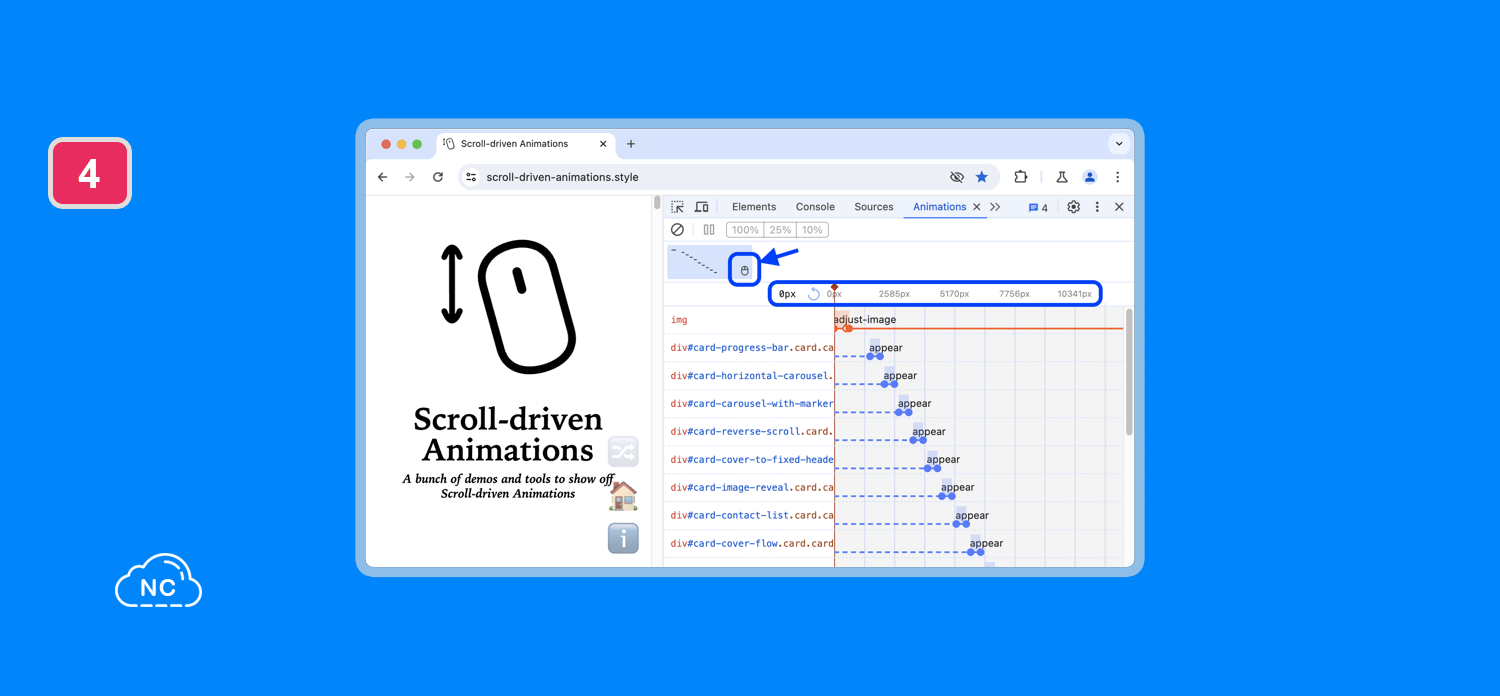 Este panel puede inspeccionar animaciones web creadas con JavaScript y CSS y similares Panel Animations de Chrome DevTools