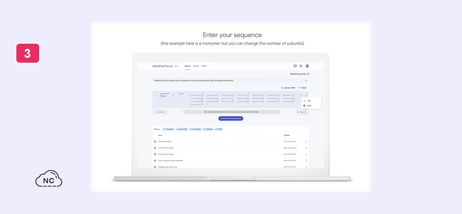 Esta plataforma es gratuita para usos no comerciales AlphaFold Server funcionando