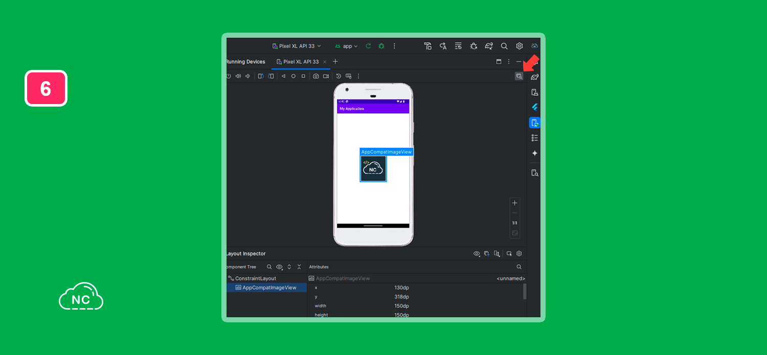 Podrás ver que tipo de Activity usan los elementos de tu interfaz de usuario Layout inspector dentro del panel Running Devices en Android Studio