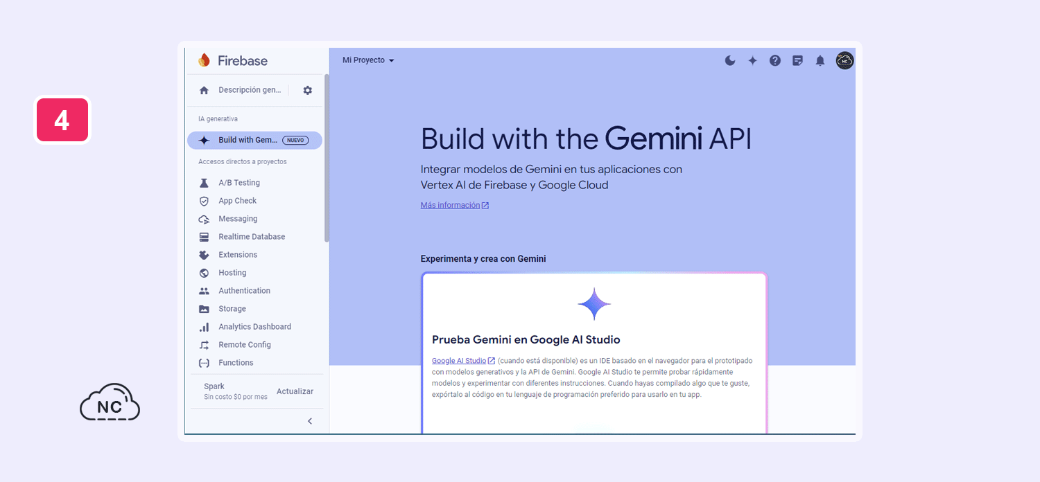 Puedes experimentar con IA en Firebase con una versión gratis o de pago Plataforma Firebase con inteligencia artificial