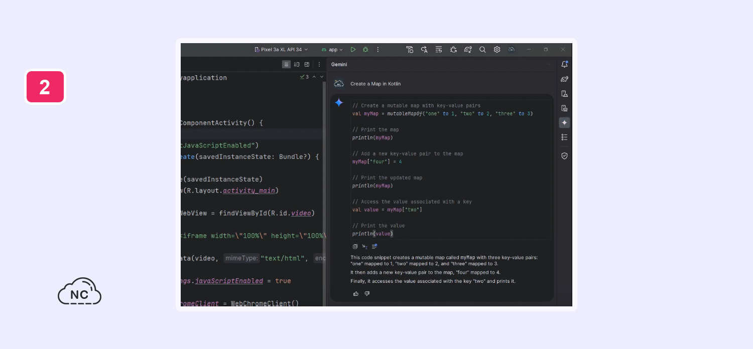 Puedes usar rápidamente el código generado por Gemini AI Usando Gemini AI en Android Studio Jellyfish