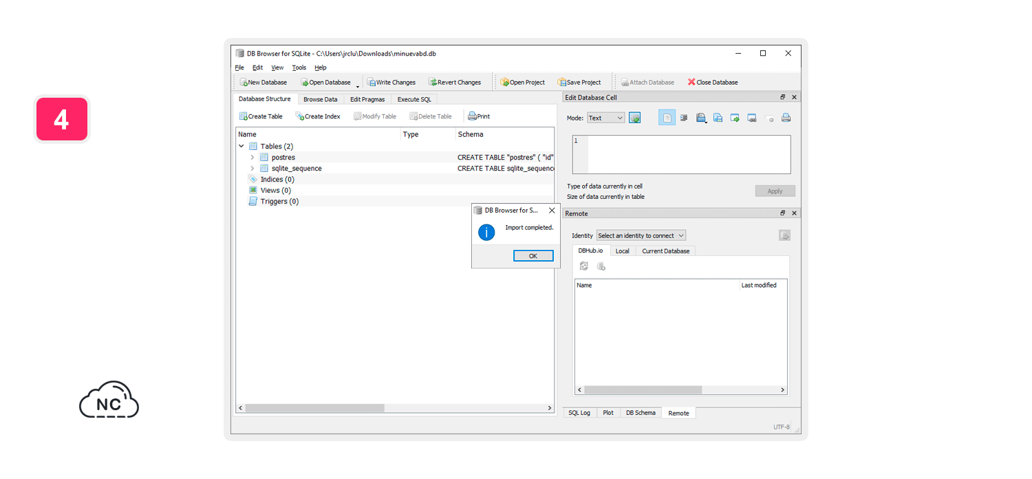 Incluso hay tablas propias de SQLite que se pueden importar con la base de datos Base de datos importada a DB Browser for SQLite