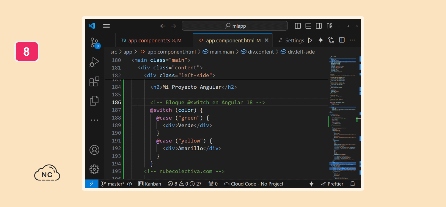 Personalmente pienso que me permite ver más limpia mi plantilla HTML en Angular Bloque @swich en Angular 18