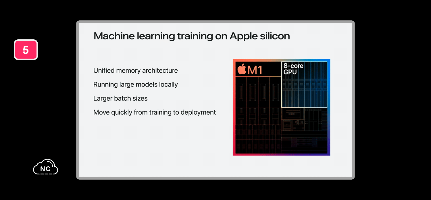 Puedes trabajar con modelos como Llama-2, Stable Difussion, Gemma 7B, etc. Entrenamiento de Machine Learning en Apple silicon