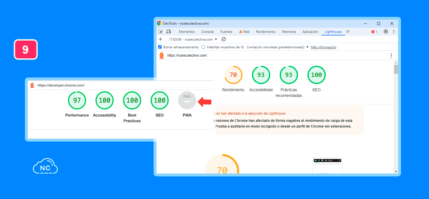 Te recomendamos usar Lighthouse para que optimices tu proyecto web Lighthouse 12 en Chrome DevTools 126
