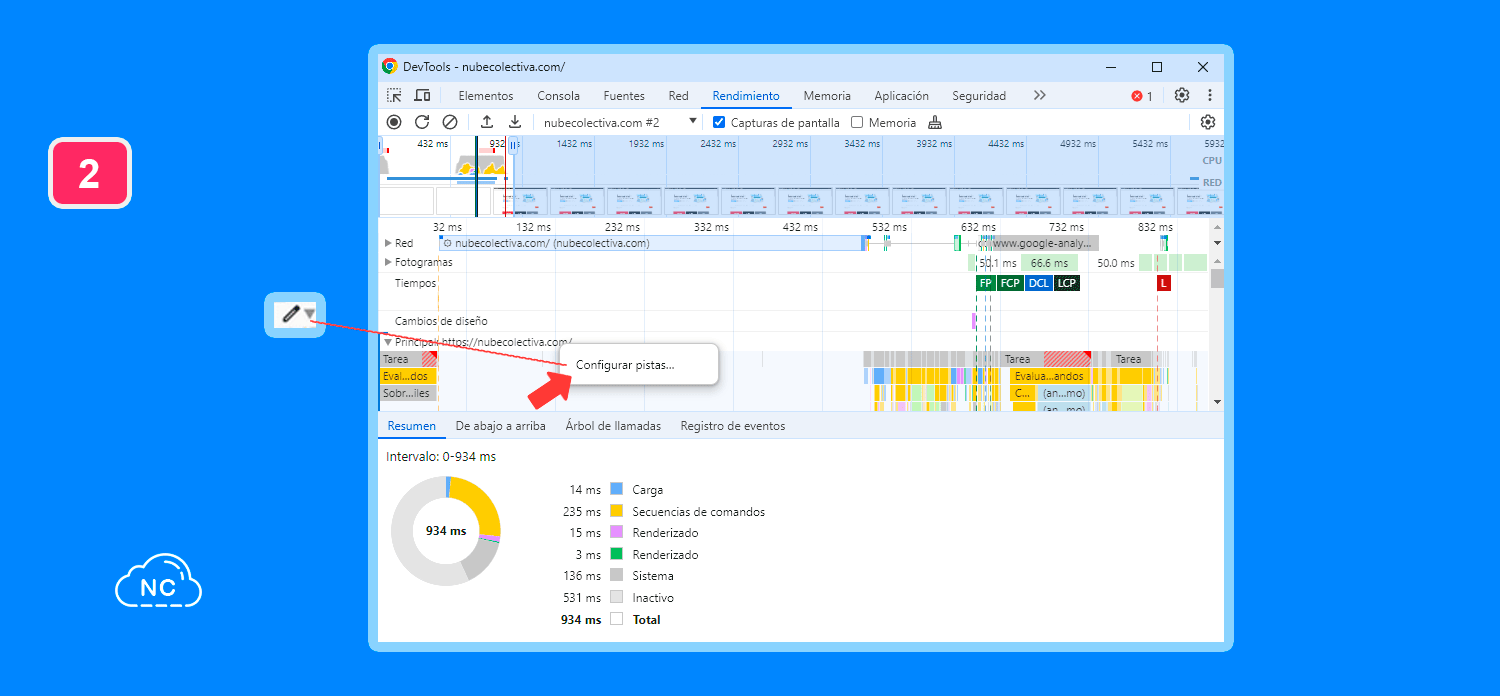 Esta sección debería ser más usada por los desarrolladores, hay información valiosa para tomar en cuenta Opción Configurar pistas en el panel Performance