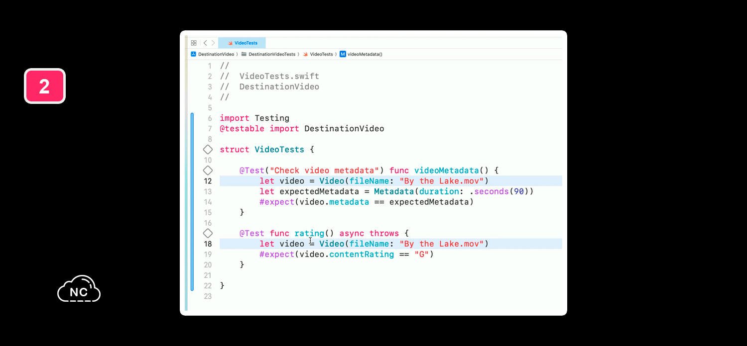 Con el método @available podrás especificar una versión del sistema operativo macOS como condición Usando el paquete Swift Testing