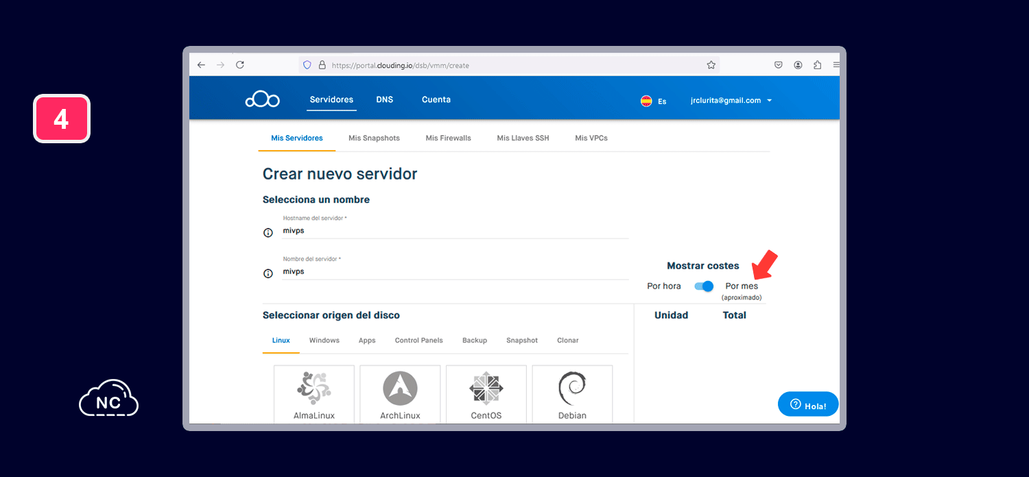 Y hasta la fecha de este tutorial, el Nombre del servidor soporta mayúsculas y minúsculas Colocando un nombre al VPS y configurando el pago