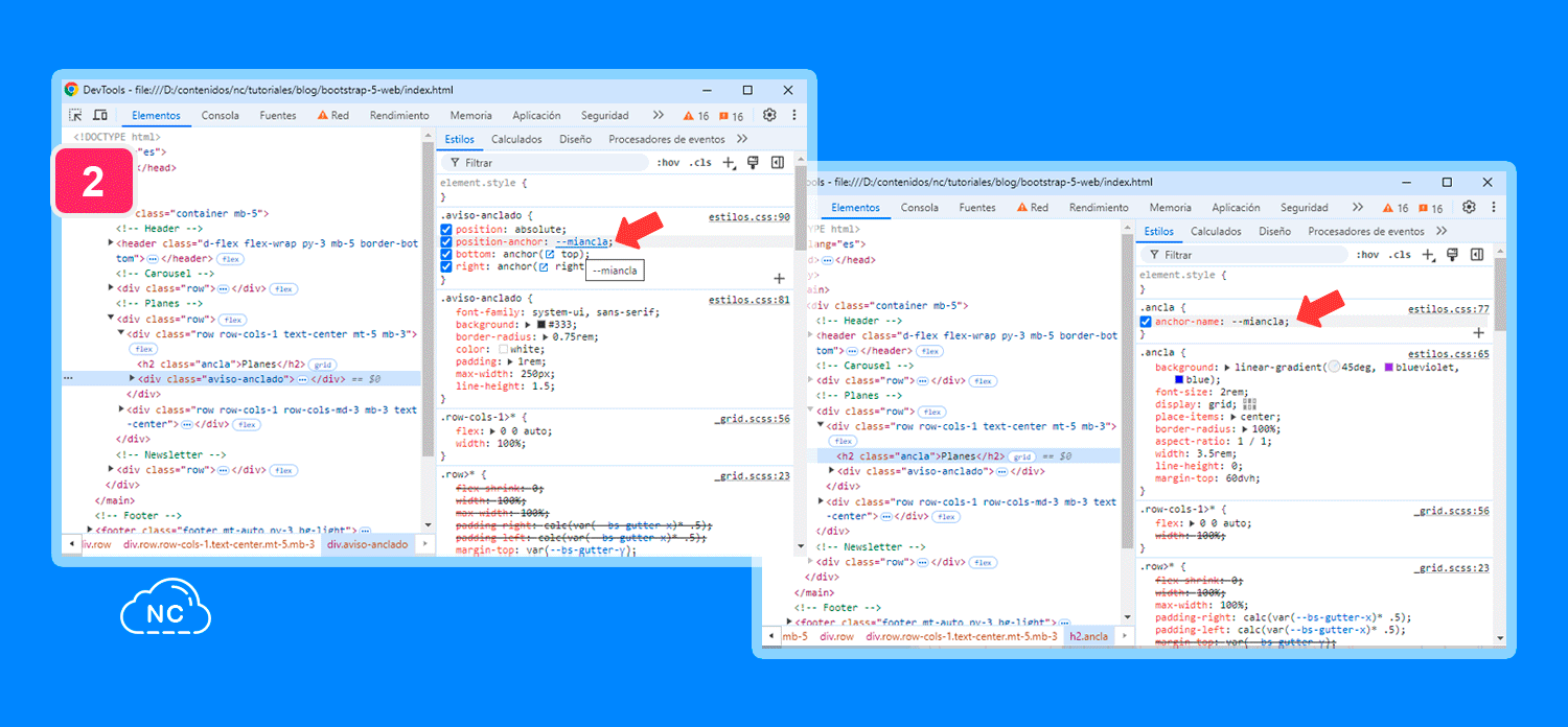La API CSS Anchor Positioning es compatible con la versión 125 o superior de Google Chrome Analizando la posición de un ancla en Chrome DevTools