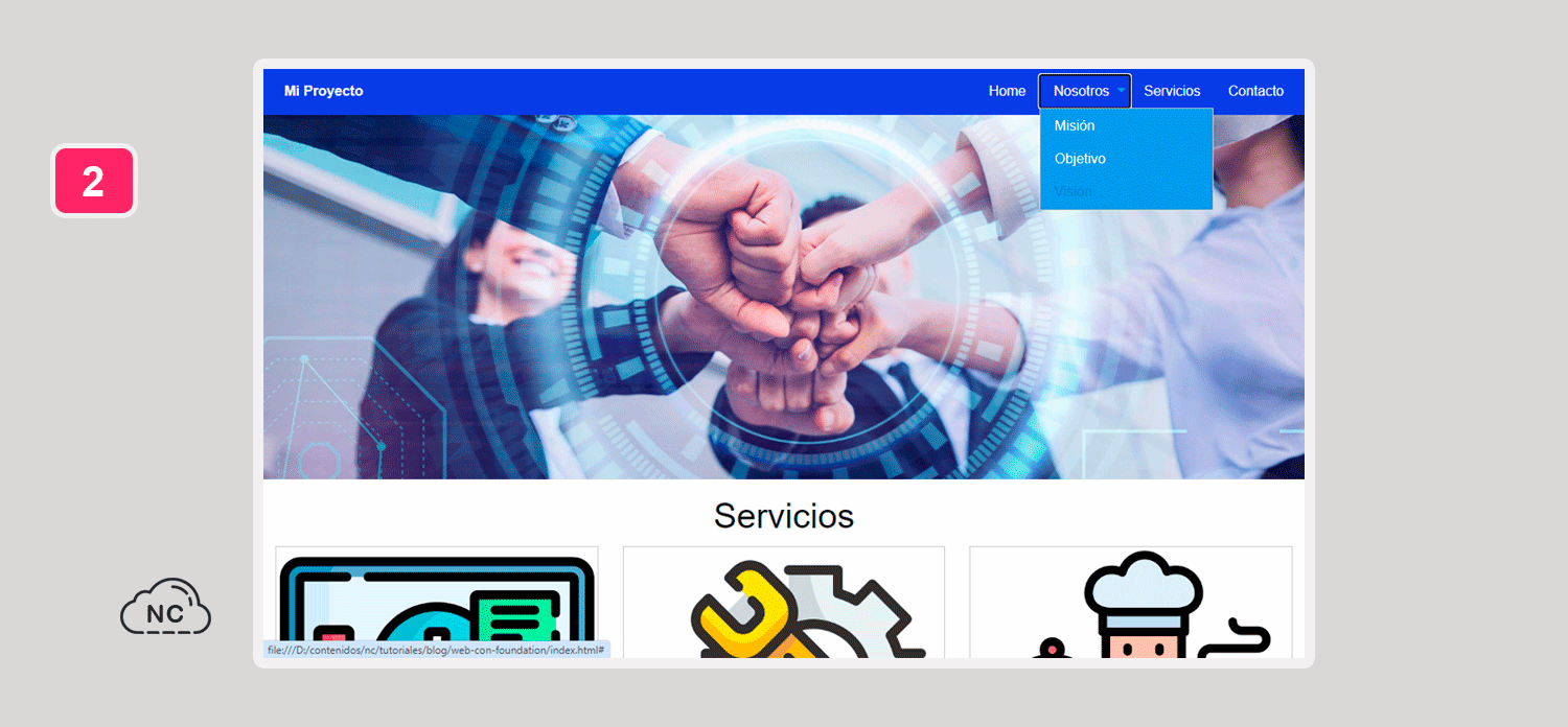 En un principio puede que te cueste dominar sus clases de CSS, pero poco a poco las puedes ir aprendiendo Página web creada con el framework Foundation