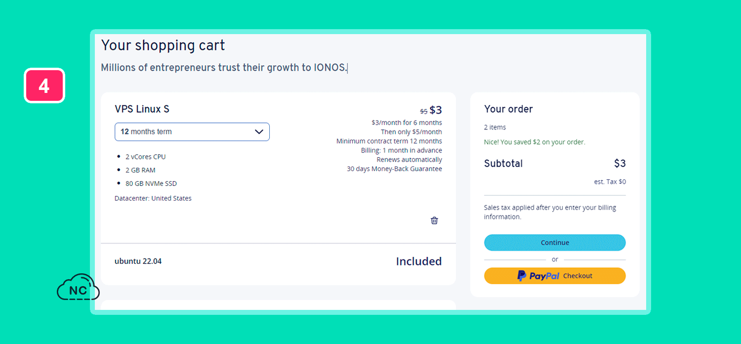 En la imagen he seleccionado su centro de datos de Estados Unidos Comprando un VPS para PHP en IONOS