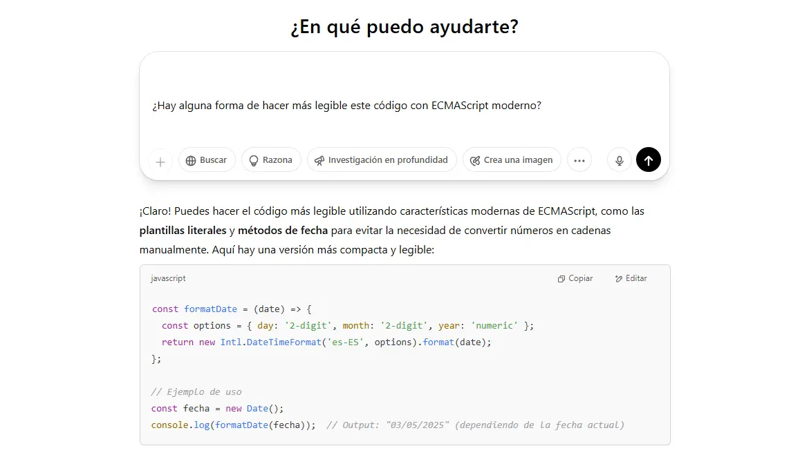 La IA es para usuarios con experiencia que saben que significa el código que devuelve Usando un Prompt para hacer el código JavaScript limpio