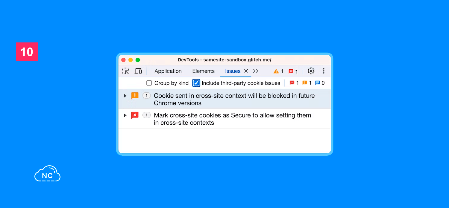 También puedes ver las cookies particionadas Opción Include third-party cookie issues habilitidad en DevTools