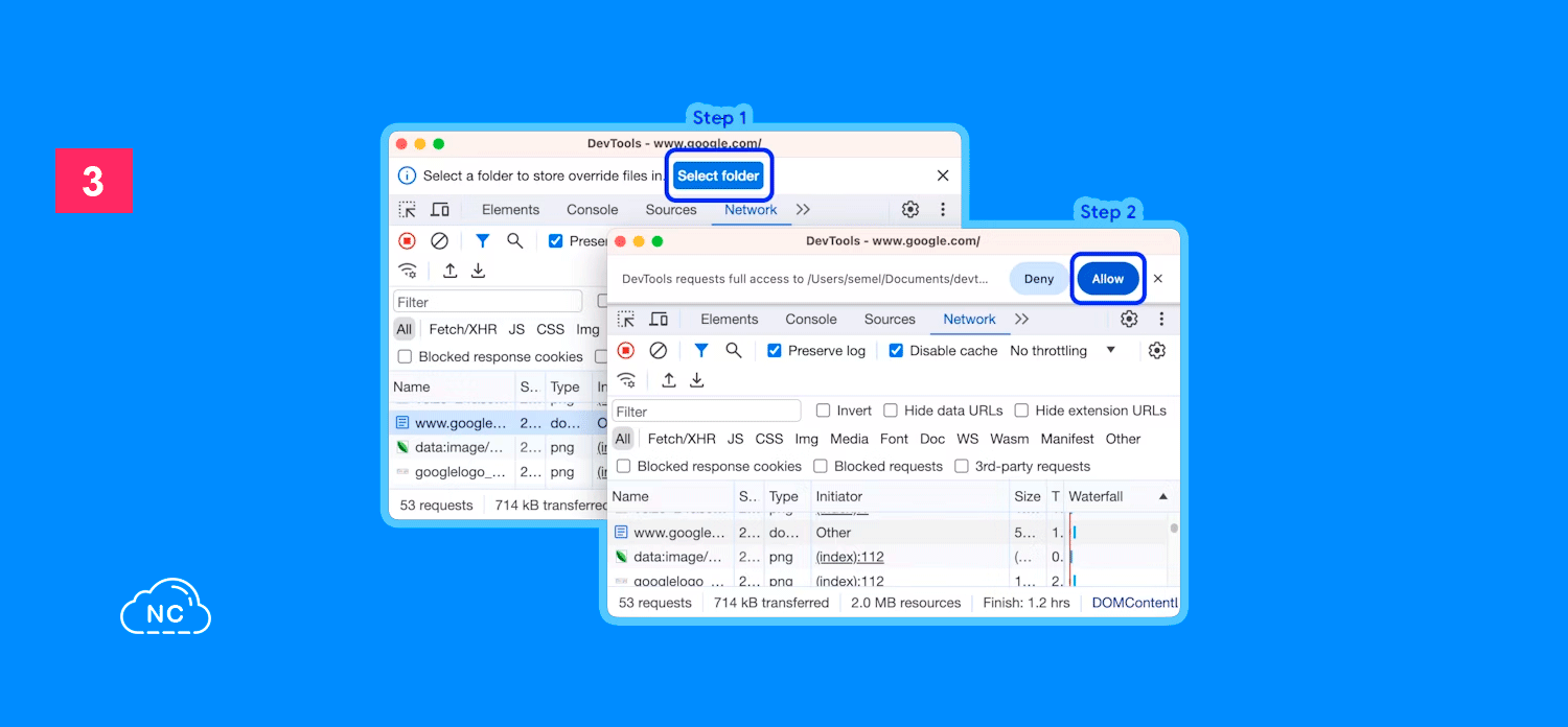 Si no tienes habilitada las anulaciones locales, DevTools te avisa Notificación para habilitar las local overrides en DevTools
