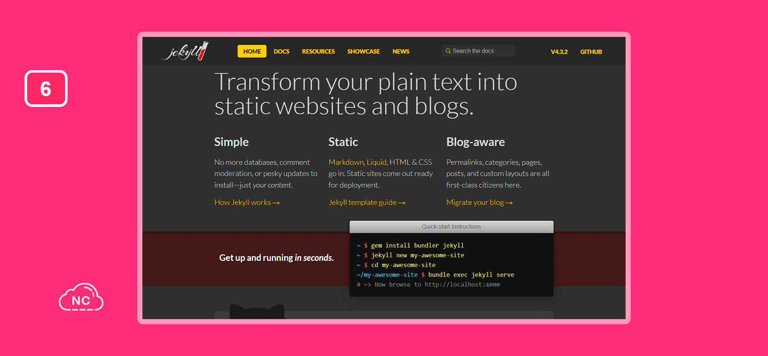 Para crear vistas HTML, debes usar sintaxis de plantillas Ruby Framework Jekyll para JAMStack