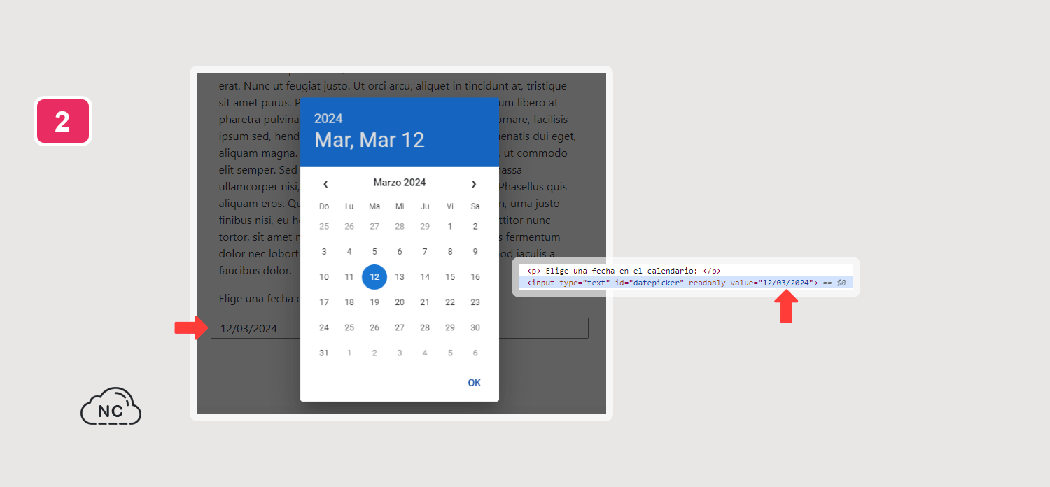 Puedes presionar el botón OK o presionar fuera del calendario para cerrarlo Calendario creado con Material Design