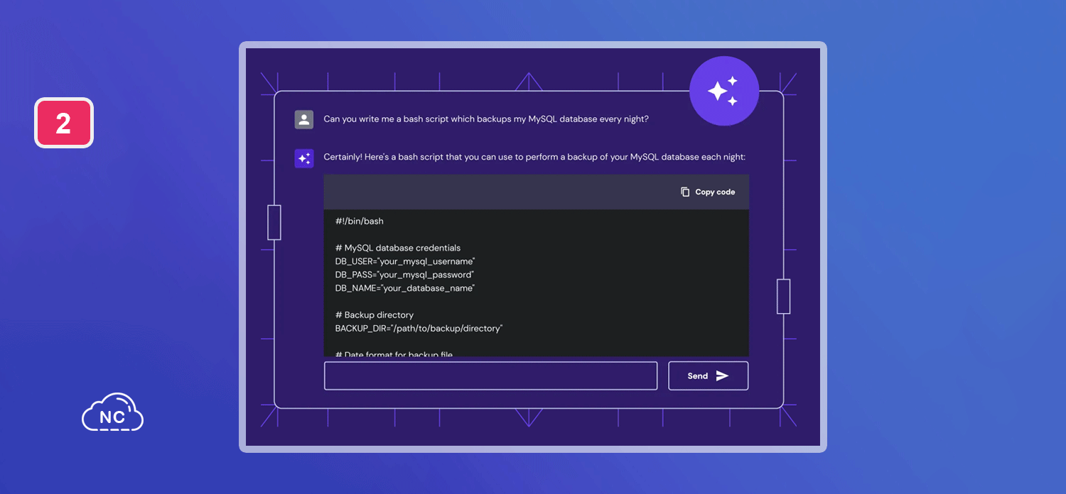 Puedes copiar rápidamente el código generado por el asistente Asistente con inteligencia artificial de Hostinger