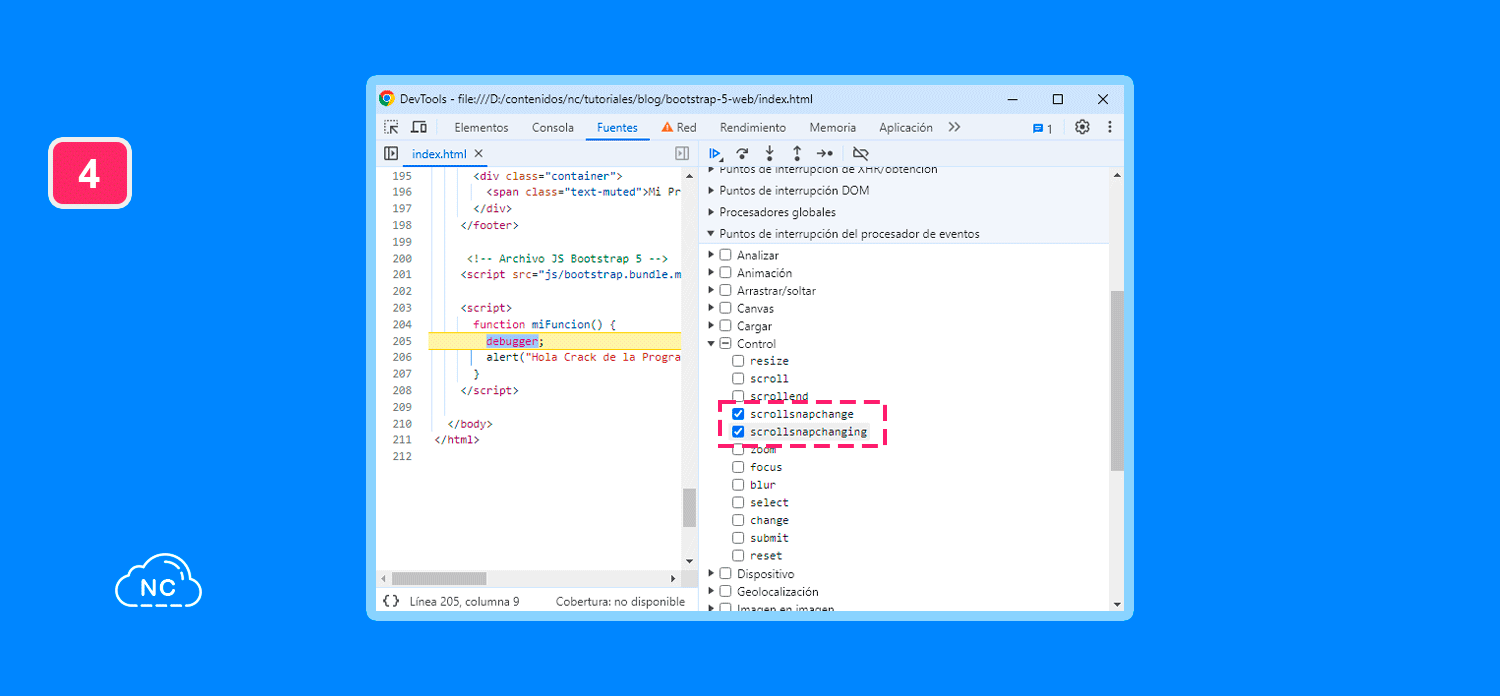 Los detectores scrollsnapchange y scrollsnapchanging no existían en versiones anteriores de las Chrome DevTools Los nuevos detectores scrollsnapchange y scrollsnapchanging