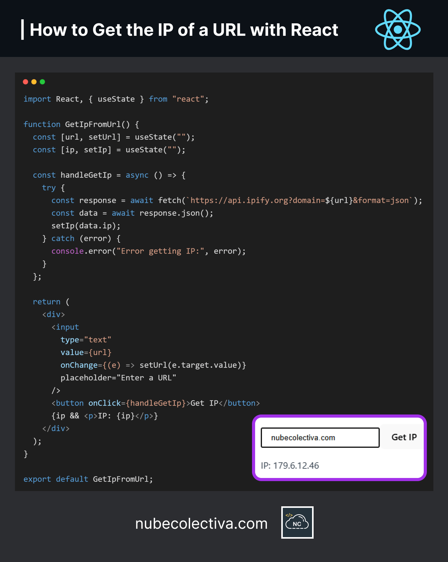 How to Get the IP of a URL with React