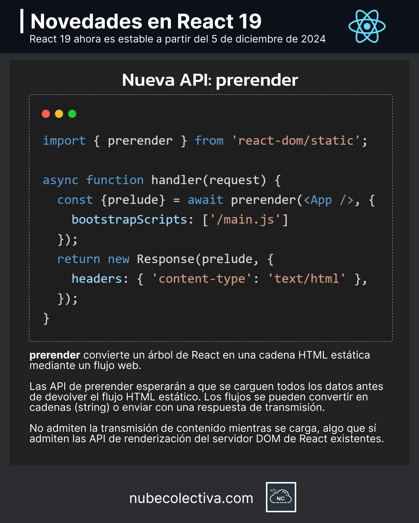 Nueva API 'prerender' en React 19