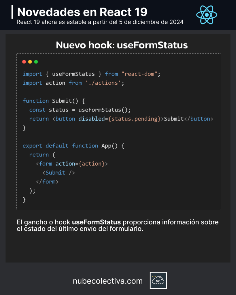 Nuevo Hook useFormStatus en React 19