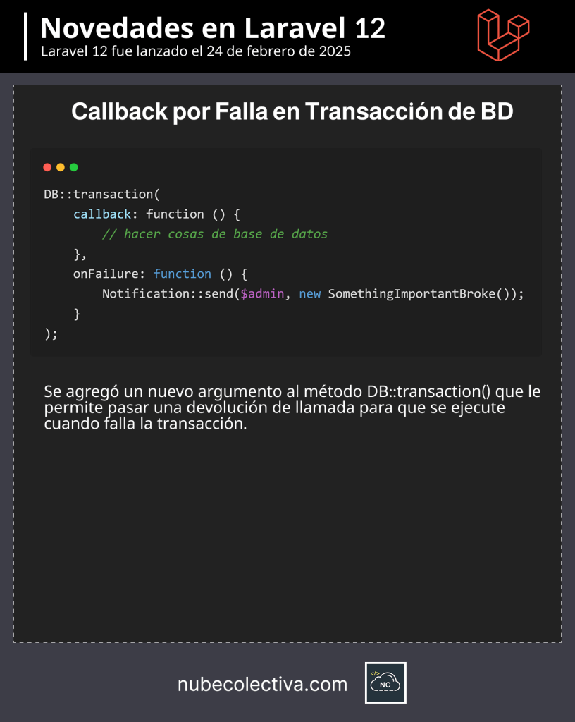 Callback por Error en BD en Laravel 12