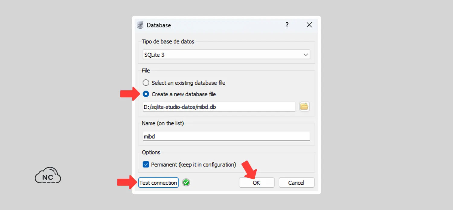 No muevas las demás opciones a menos que sepas lo que haces Base de datos creada en SQLite Studio