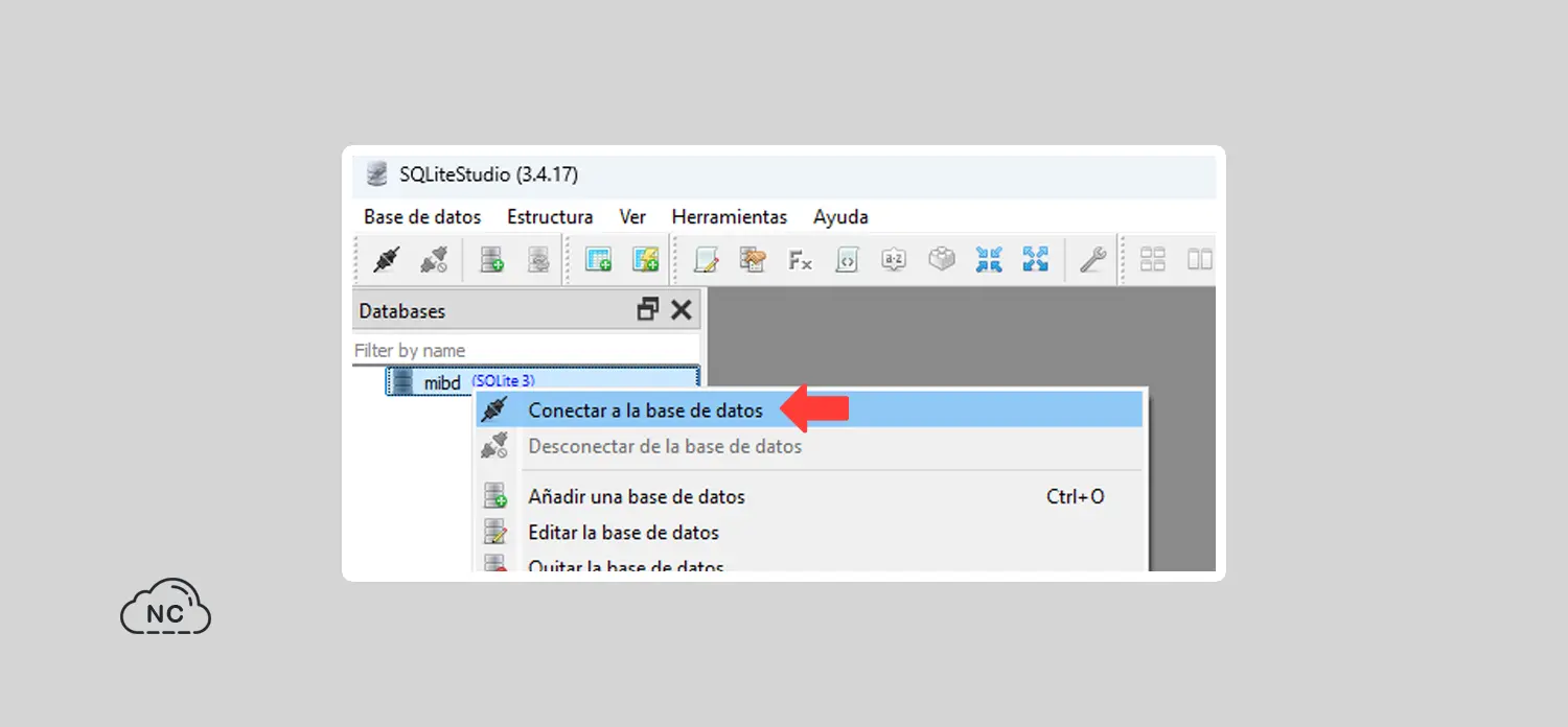Haslo con cada base de datos que quieras usar Conexión a la base de datos en SQLite Studio