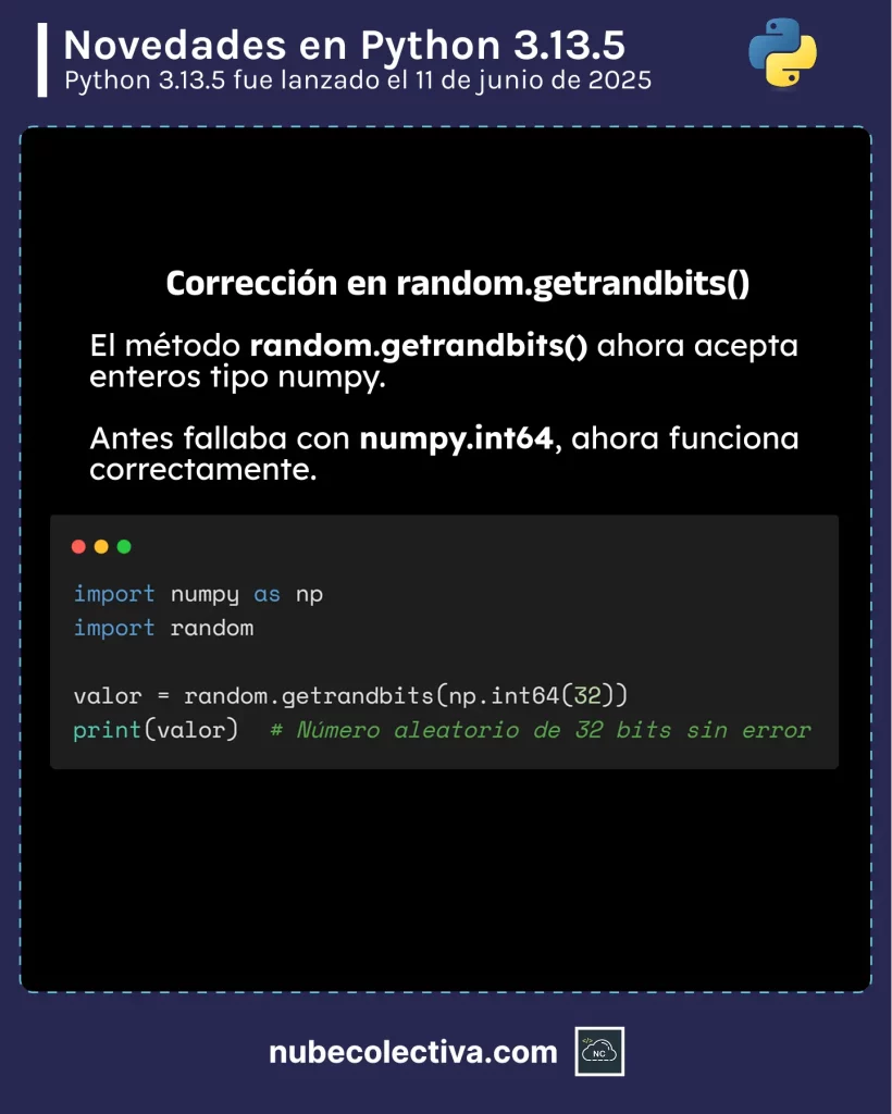 Corrección en random.getrandbits() en Python 3.13.5
