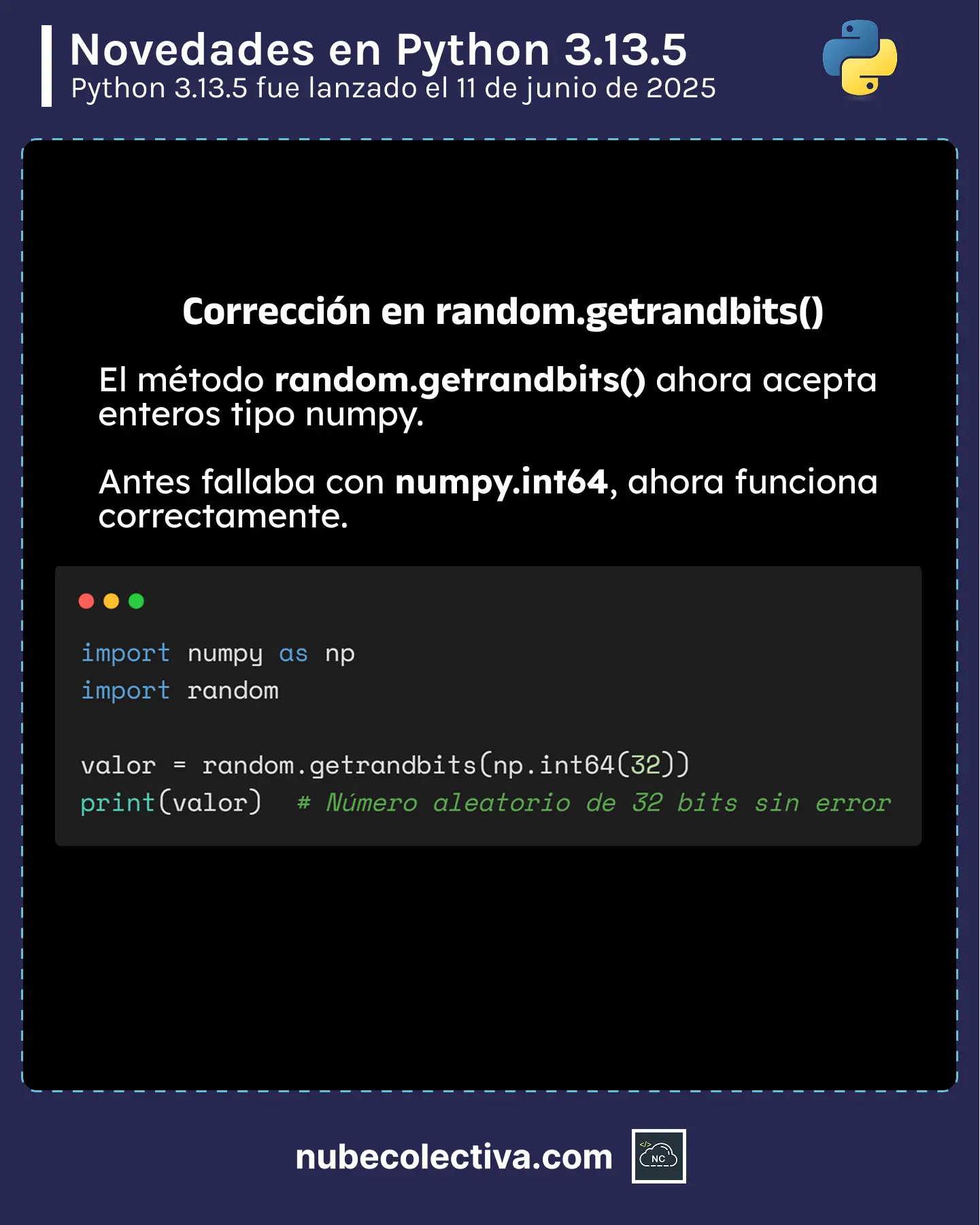 Corrección en random.getrandbits() en Python 3.13.5