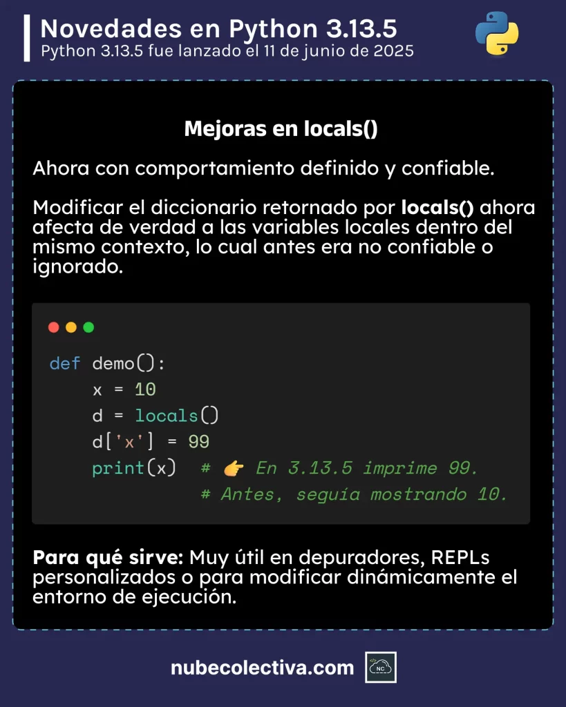 Mejoras en locals() en Python 3.13.5