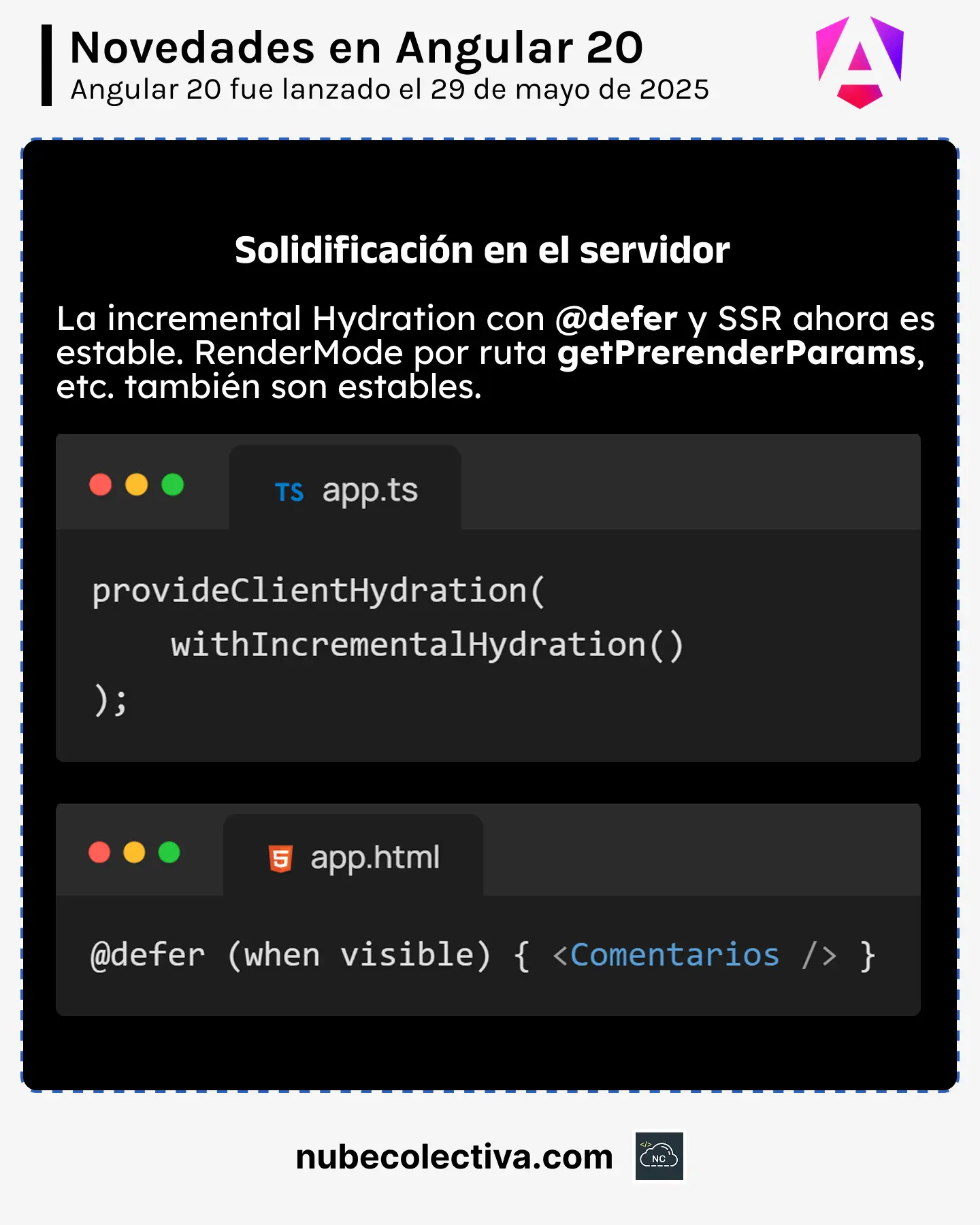 Solidificación en el servidor en Angular 20