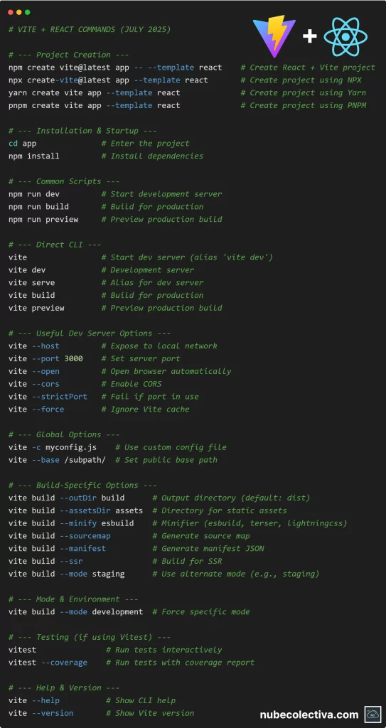 List of Vite and React Commands