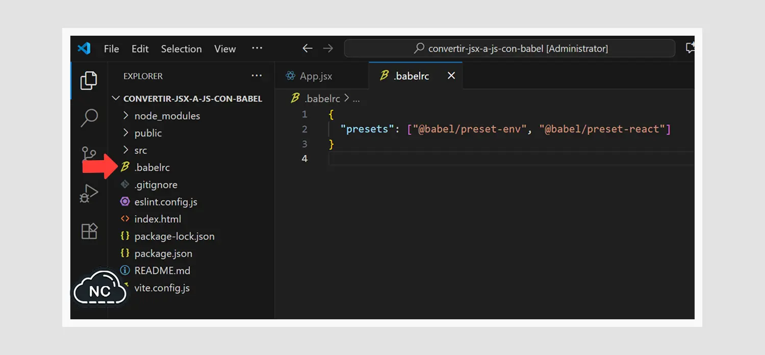Babel es una herramienta con muchos años en el área Archivo de configuración .babelrc creado