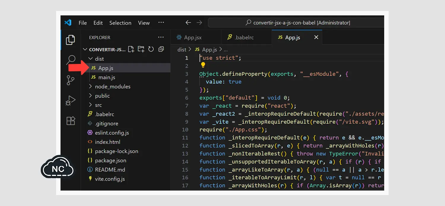 Puedes hacerlo con todos tus archivos JSX Archivos JSX convertidos a JavaScript con Babel