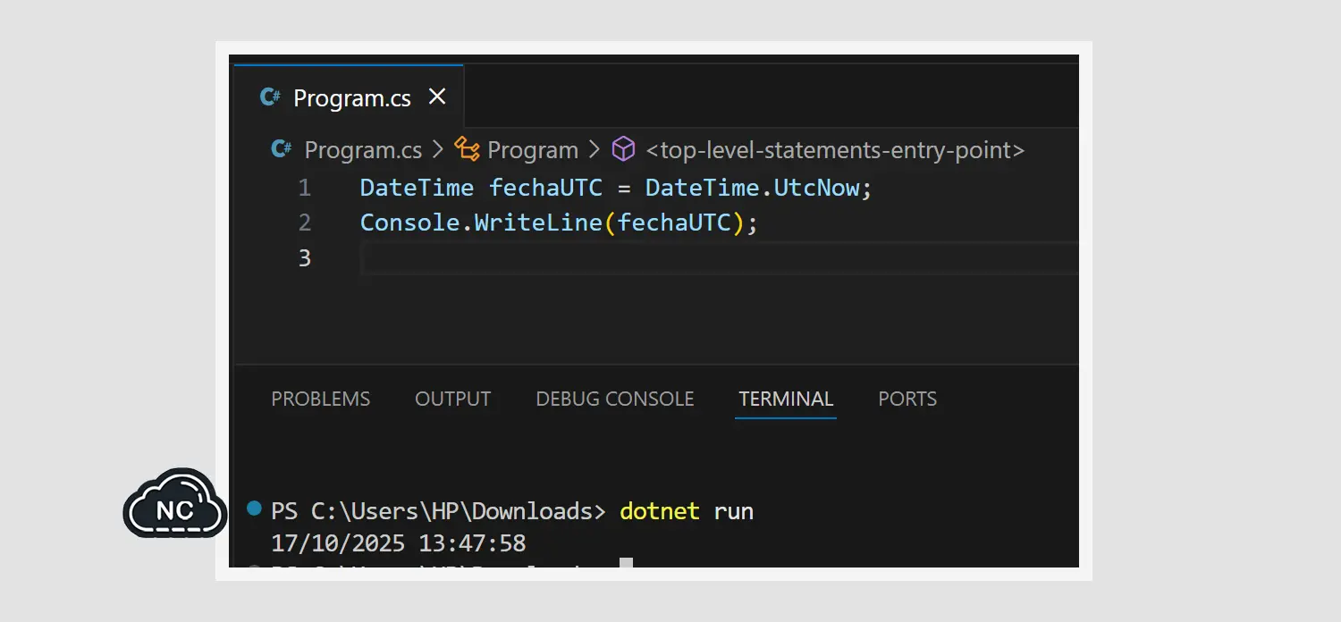 C# también puedes ser ejecutado en Visual Studio Code Obteniendo la fecha con C#