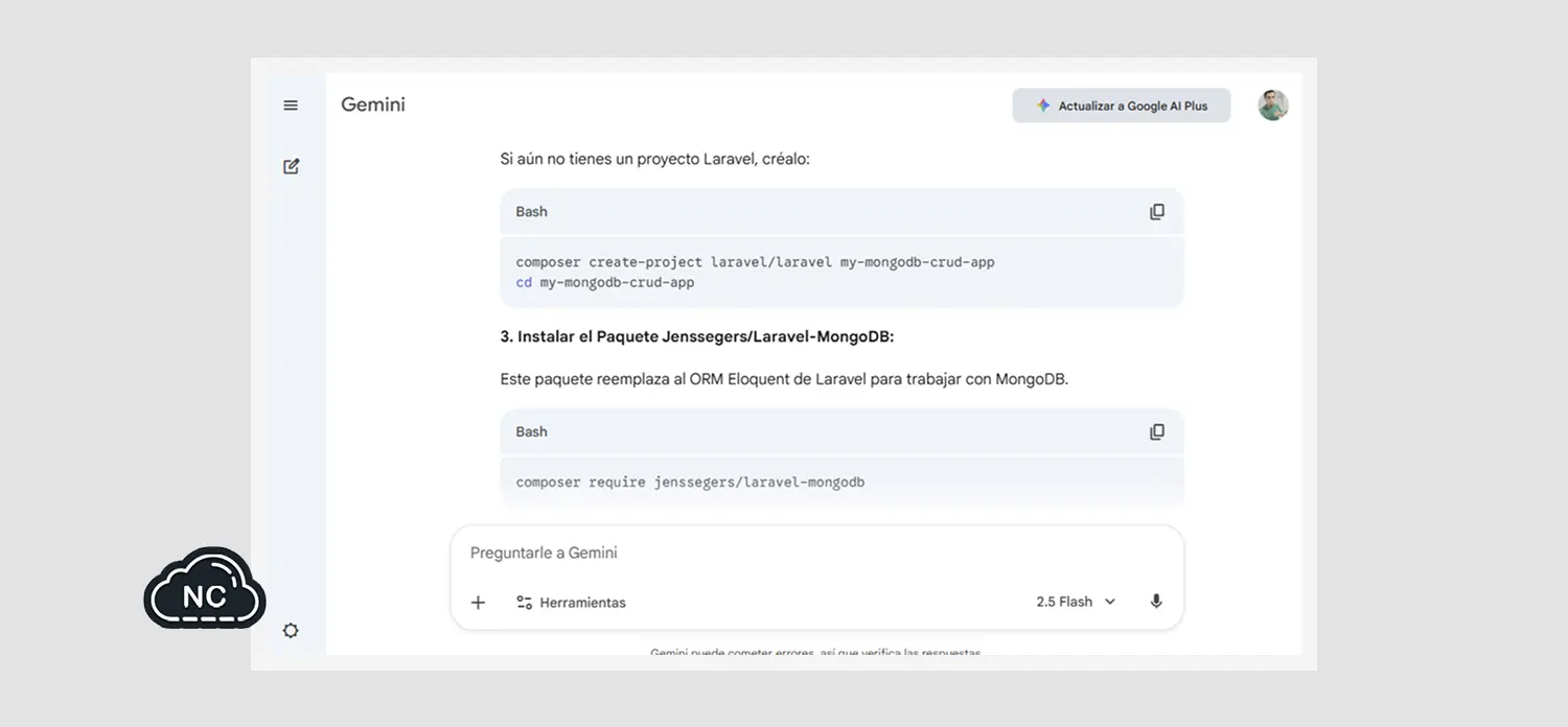 Gemini es una de las IA que más tokens gratis brinda a los usuarios Usando Gemini en un proyecto de Laravel y Mongo DB