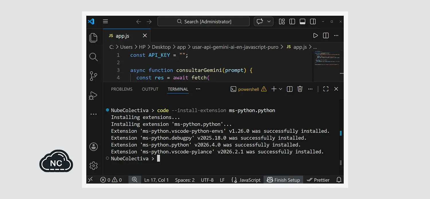 Instalando una extension en VSCode mediante comando